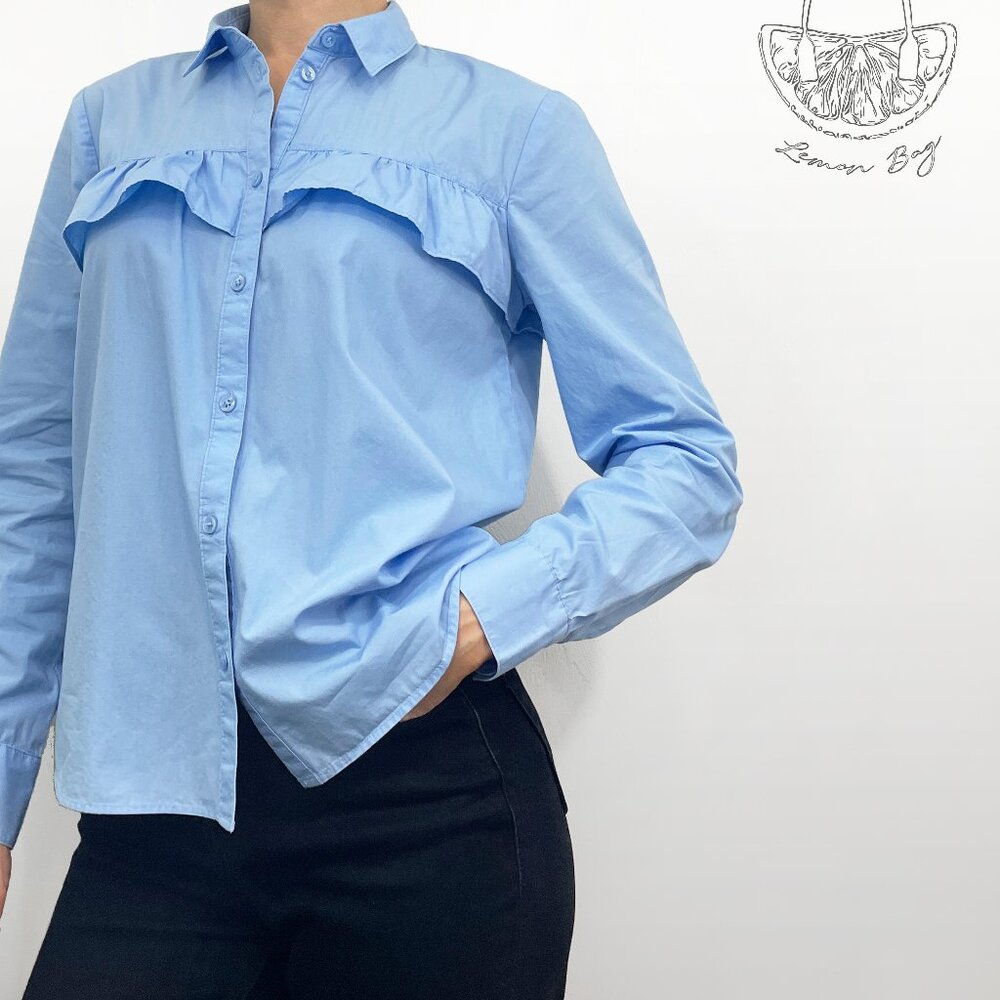 H&M Divided / Button Down Shirt With Ruffles / Light Blue / Size XS